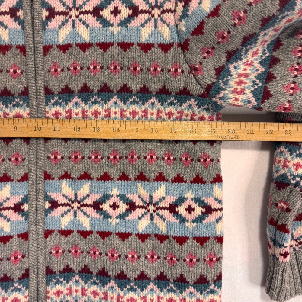 L.L. Bean Cardigan Sweater Womens L Grey Fair Isle Full Zip Wool Nordic‎ Grandma - Picture 5 of 8